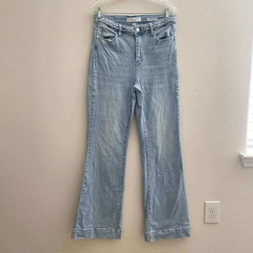 Judy Blue High Rise Wide Leg Braided Waistband Light Wash Denim Jeans Size 7/28